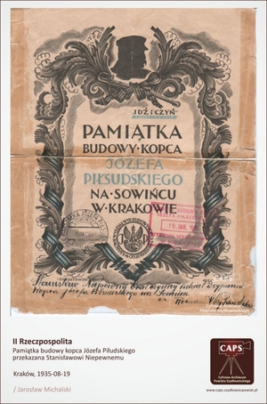 Pamiątka budowy kopca Józefa Piłsudskiego przekazana Stanisławowi Niepewnemu Kraków 1935 [300x454]