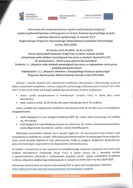 Aktywizacja osób młodych pozostających bez pracy w powiecie lipowskim (V)