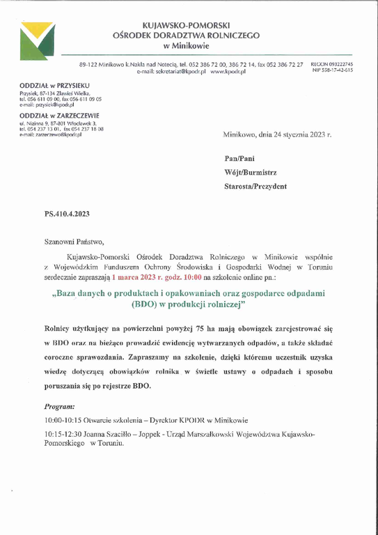 Informacja prasowa odnośnie zaproszenia na szkolenie
