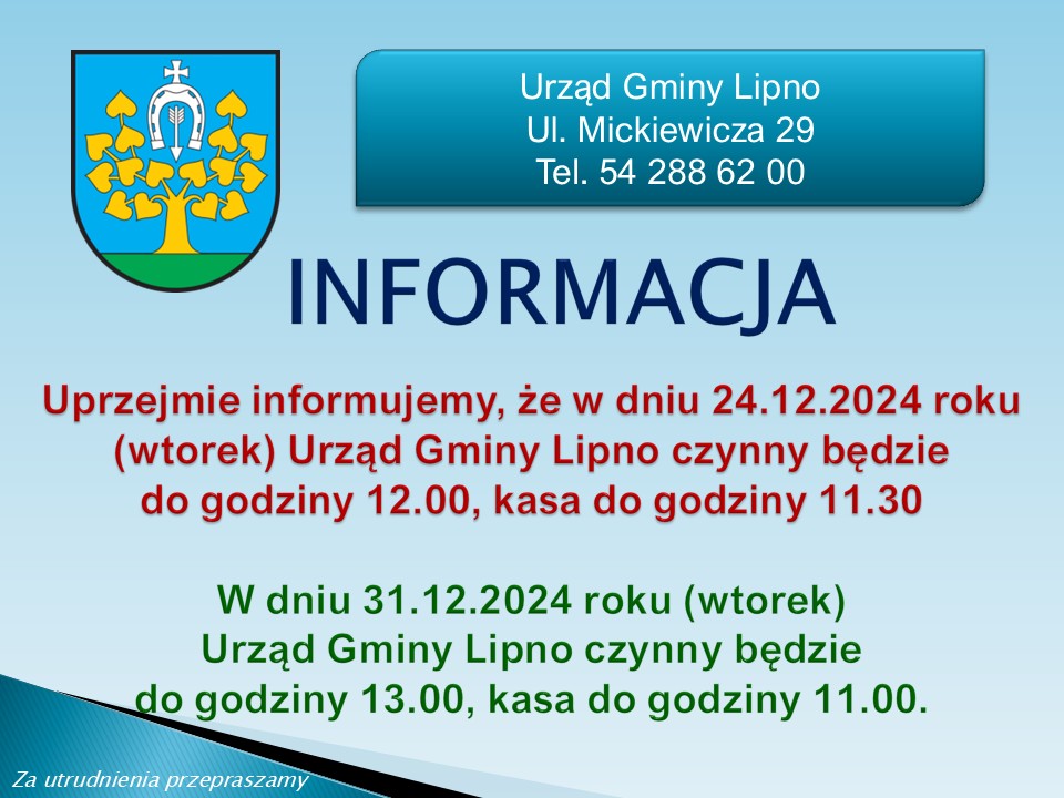 Informacja o zmianie czasu pracy