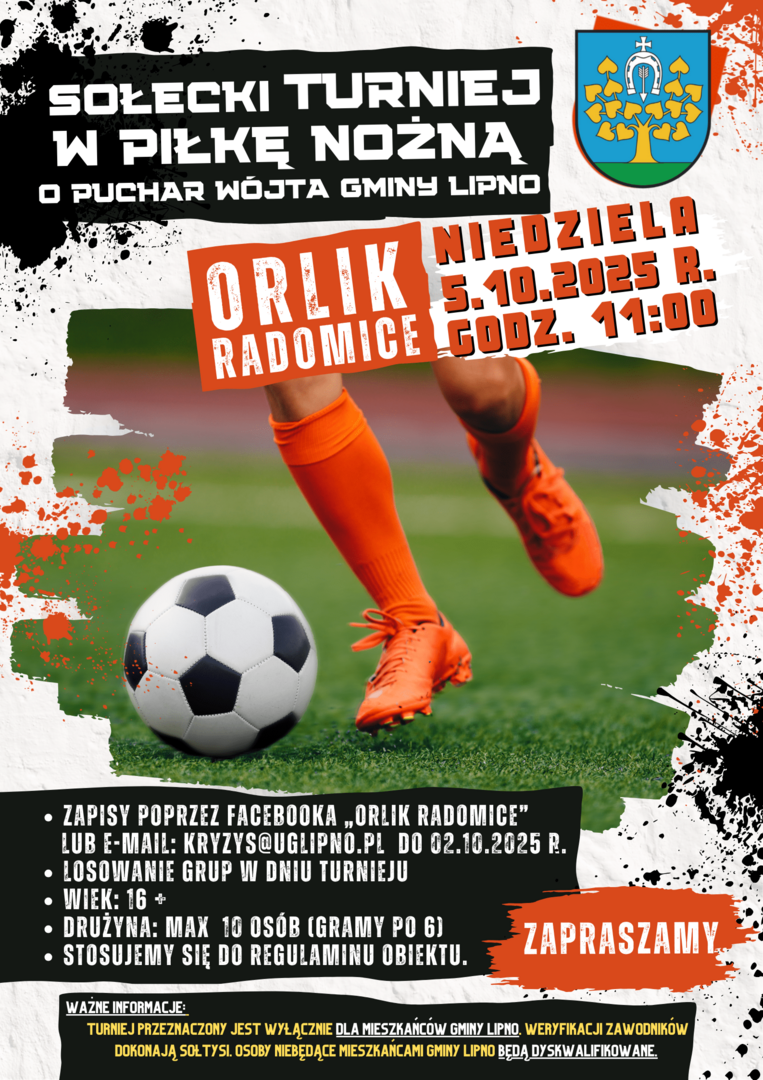 Plakat - SOŁECKI TURNIEJ W PIŁKĘ NOŻNĄ O PUCHAR WÓJTA GMINY LIPNO