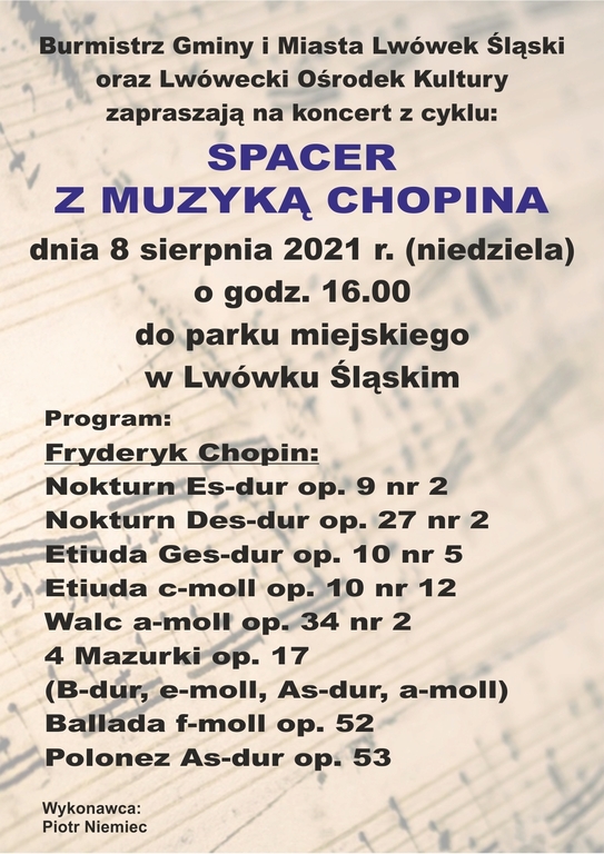 Spacer z muzyką Chopina w Parku Miejskim 8 sierpnia
