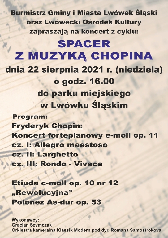 Spacer z muzyką Chopina - Park Miejski 22.08.2021