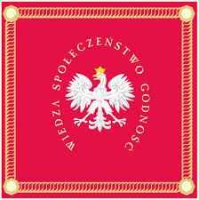 Zdjęcie przedstawia godło z napisem Wiedza Społeczeństwo Godność. (link otworzy duże zdjęcie)