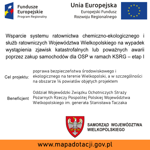 Grafika - Wsparcie systemu ratownictwa chemiczno-ekologicznego i służb ratowniczych Województwa Wielkopolskiego na wypadek wystąpienia zjawisk katastrofalnych  lub poważnych awarii poprzez zakup samochodów dla OSP w ramach KSRG – etap I (*)