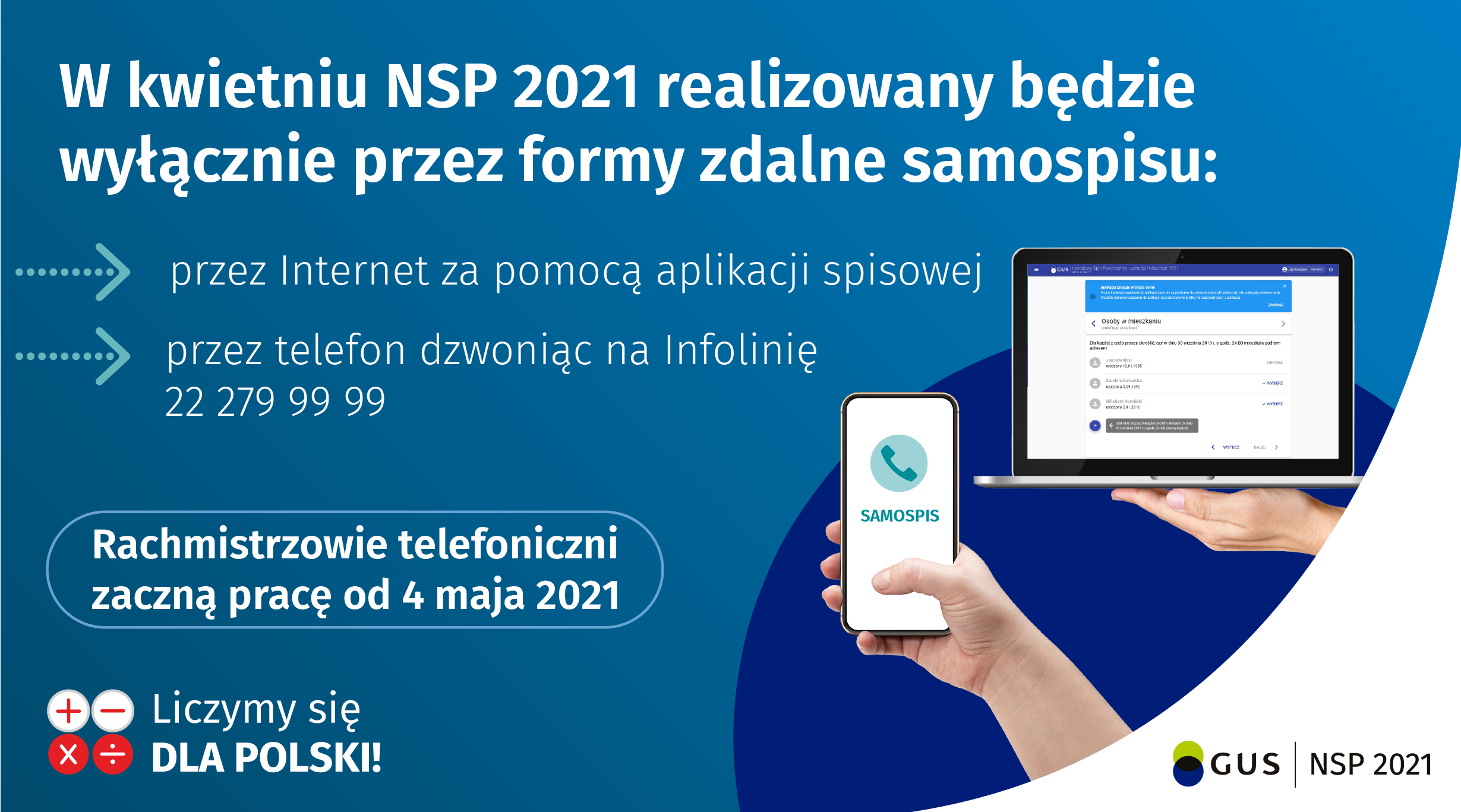 Plakat informujący o wyłącznie zdalnym spisie ludności w kwietniu 2021