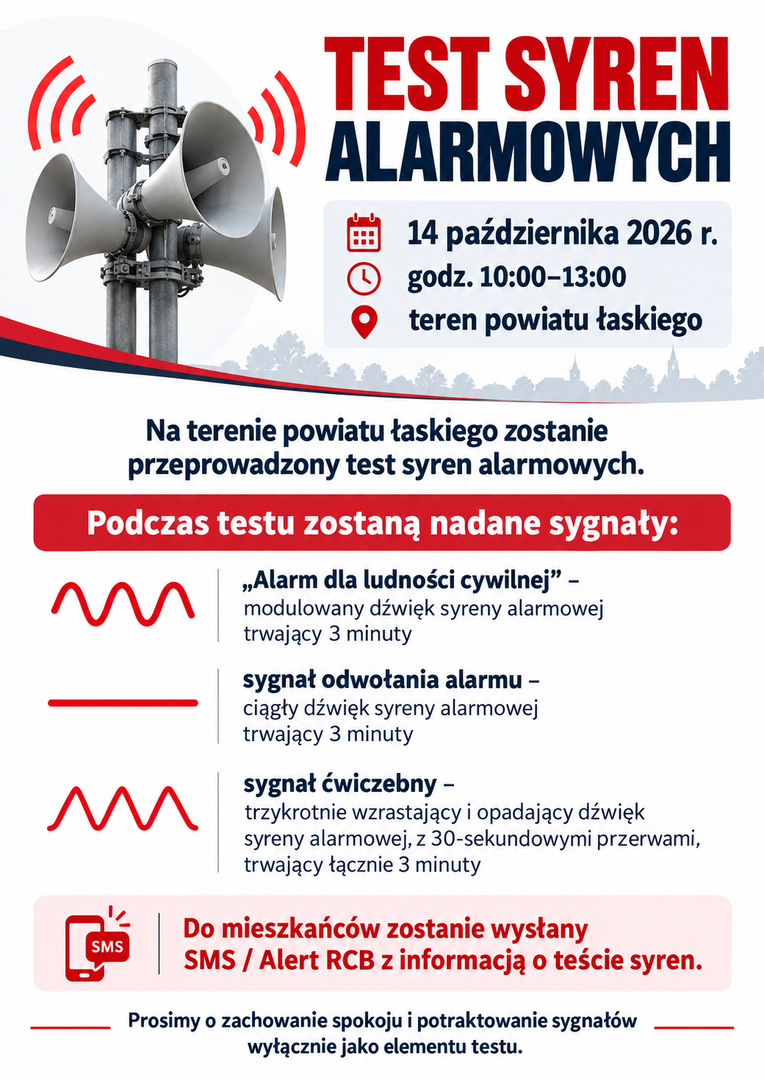 Test syren alarmowych w powiecie łaskim