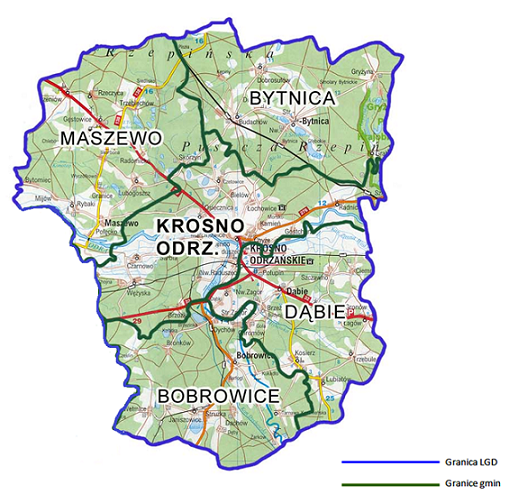 Mapa obszaru działania LGD Zielone Światło