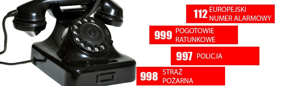Telefony alarmowe Zdjęcie przedstawia inofrmacje o numerach telefonów alarmowych