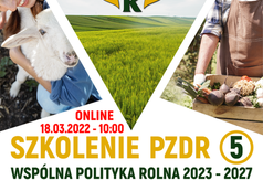 Plakat informujący o szkoleniu online dotyczący Wspólnej Polityki Rolnej w latach 2023-2027