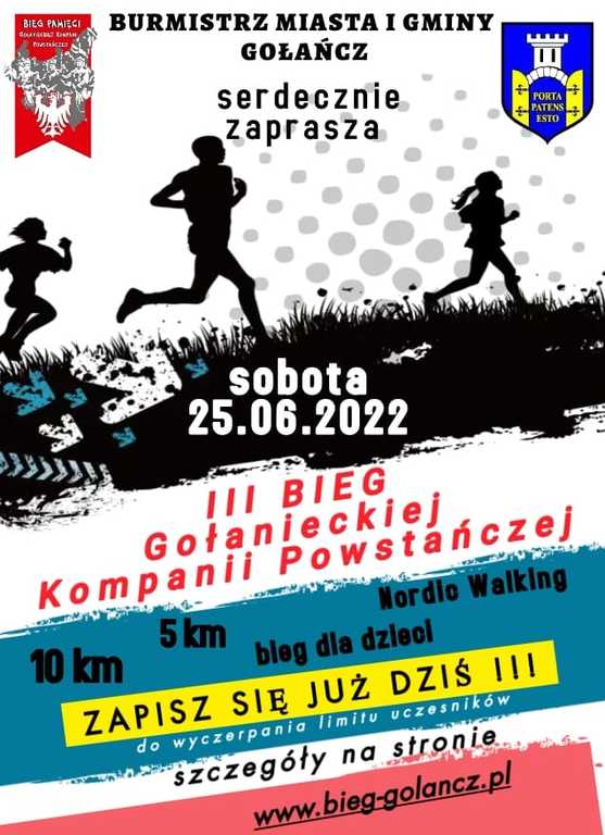 Plakat informujący o  III Biegu Gołanieckiej Kompanii Powstańczej