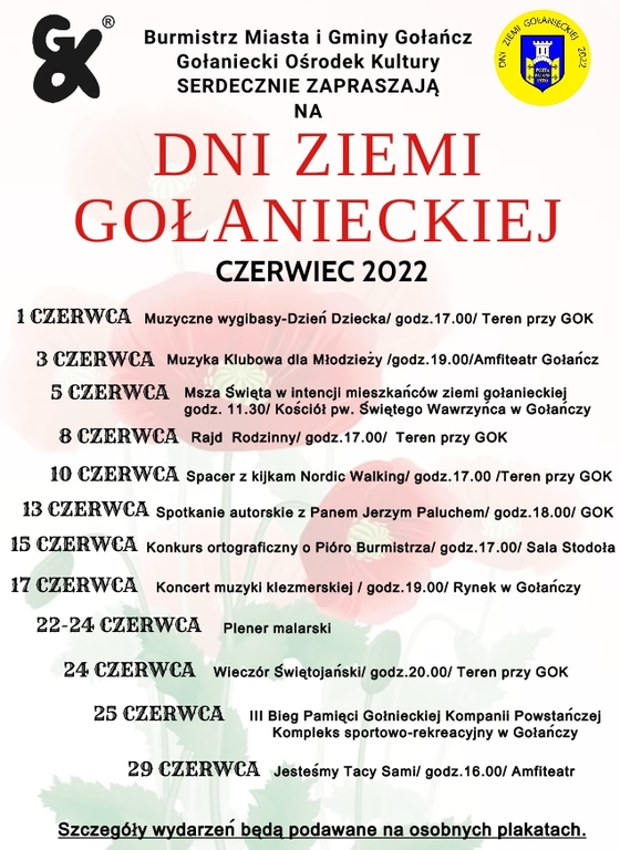 Plakat z wszystkimi wydarzeniami mającymi miejsce w miesiącu czerwcu.