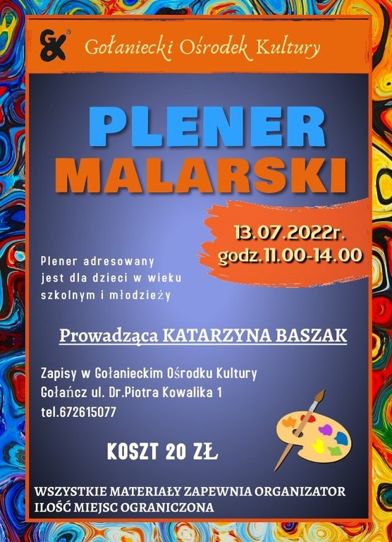 Plakat informujący o płatnym Plenerze Malarskim