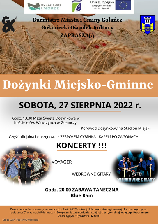 Plakat informujący o Dożynkach w Gołańczy w dniu 27.08.2022 r.