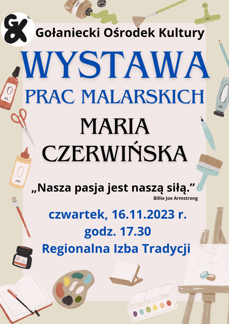 Plakat informujący o wystawie prac malarskich