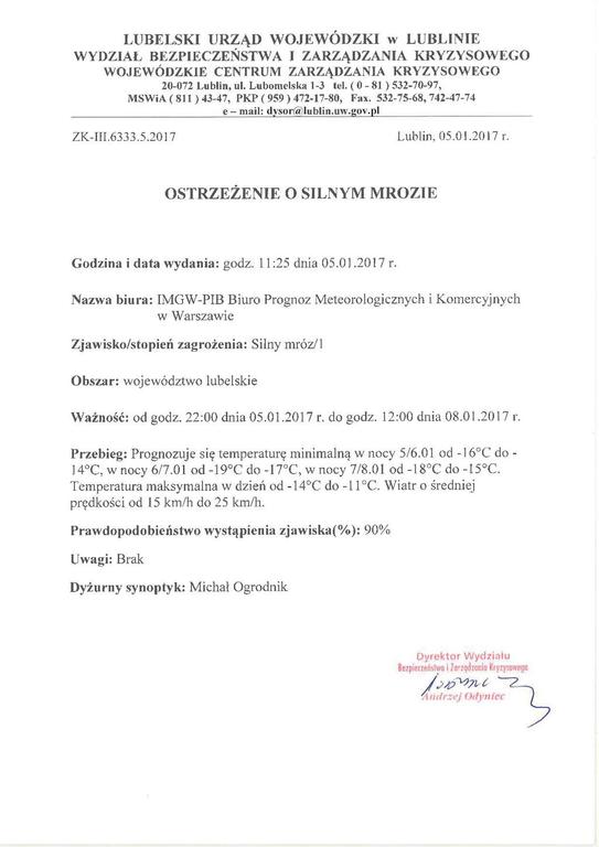 Ostrzeżenie o silnym mrozie (link otworzy duże zdjęcie)