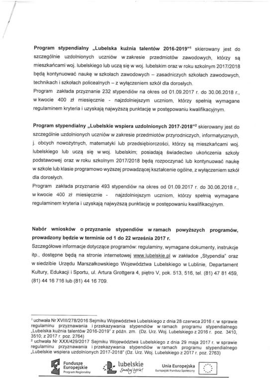 Nabór wniosków o stypendium (link otworzy duże zdjęcie)