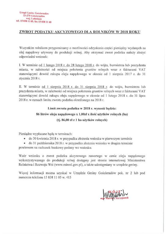 Zwrot podatku akcyzowego dla rolników w 2018 roku (link otworzy duże zdjęcie)