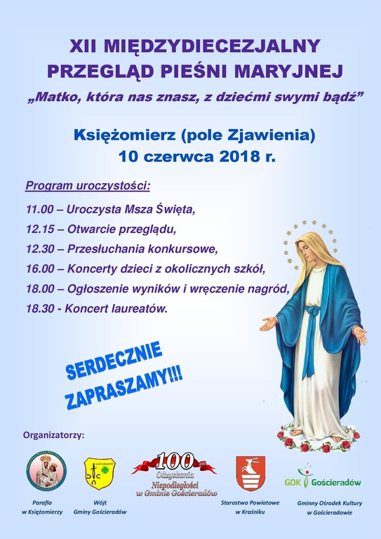 XII MIĘDZYDIECEZJALNY PRZEGLĄD PIEŚNI MARYJNEJ - plakat (link otworzy duże zdjęcie)