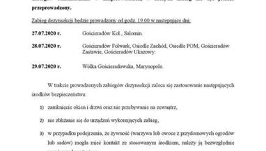 Ogłoszenie o planowanych terminach przeprowadzenia zabiegów odkomarzania w miejscowościach, w któryc