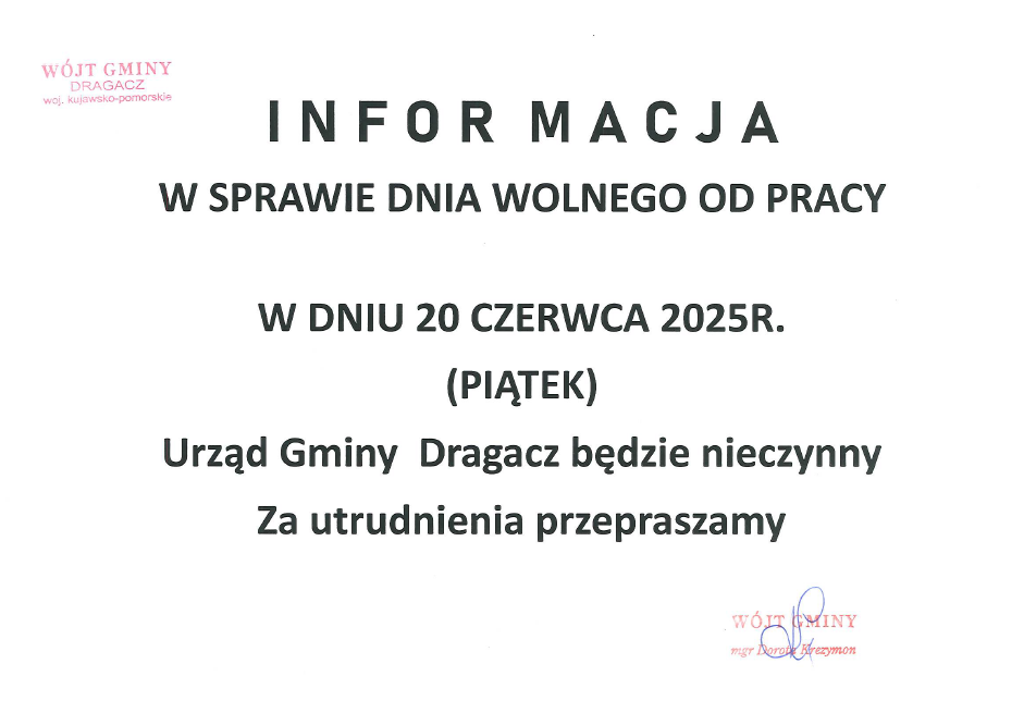 Informacja o dniu wolnym od pracy urzędu (link otworzy duże zdjęcie)