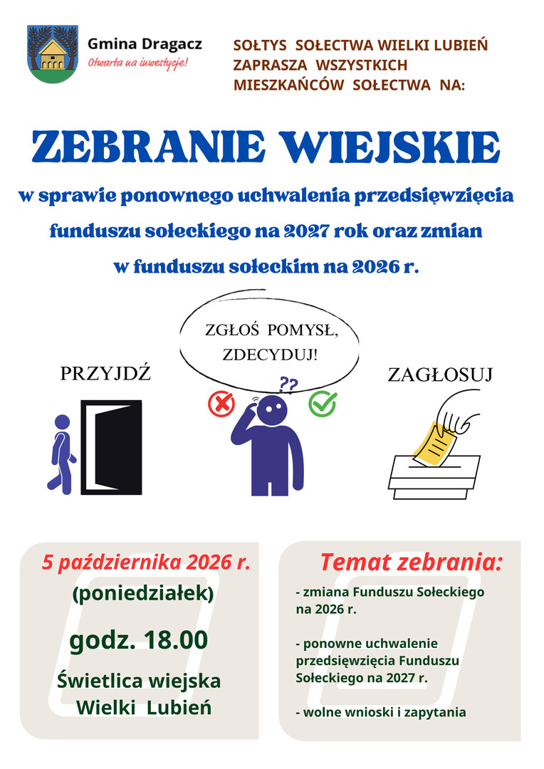 Zebranie wiejskie w Wielkim Lubieniu: ponowne uchwalenie funduszu sołeckiego
