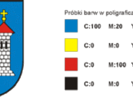 Herb Żnina z opisem kolorystyki w systemie CMYK
