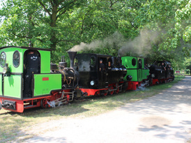 Tandem czterech parowozów podczas festynu