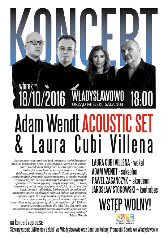 Adam Wendt Acoustic Set + Laura Cubi Villena, czyli polskie serce – hiszpańska dusza - koncert Włady