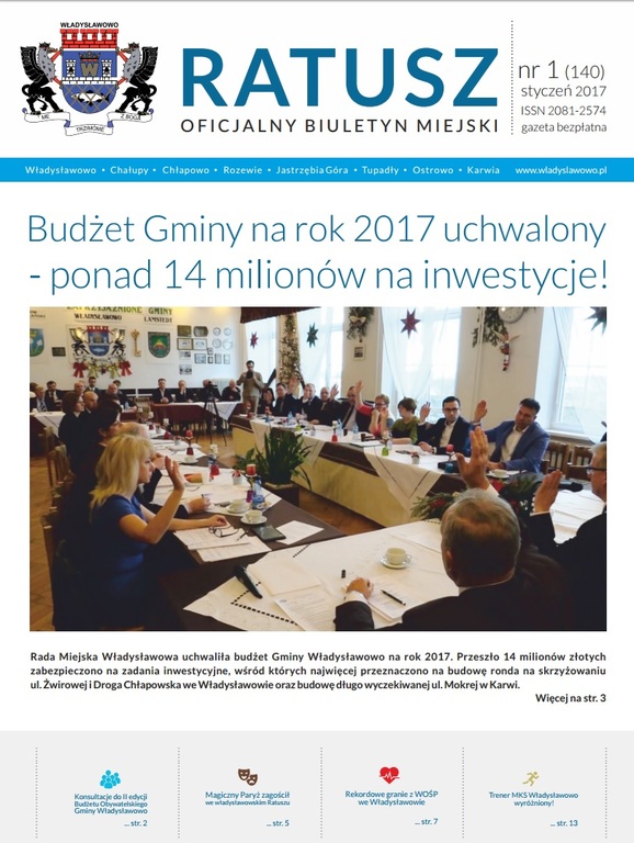 Okładka styczniowego (01/2017) nr. biuletynu miejskiego Ratusz