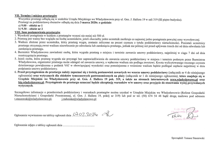 Ogłoszenie o przetargu na poddzierżawienie nieruchomości w Karwi 3