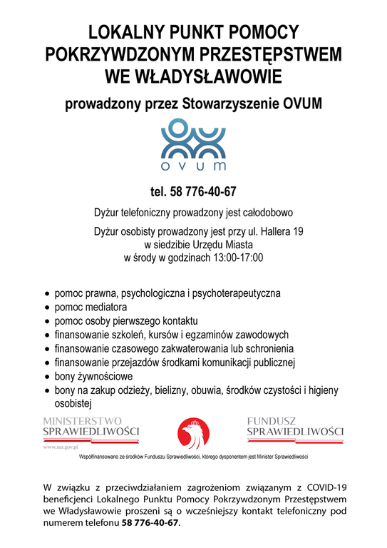 lokalny punkt pomocy pokrzywdzonym przestepstwem we wladyslawowie plakat