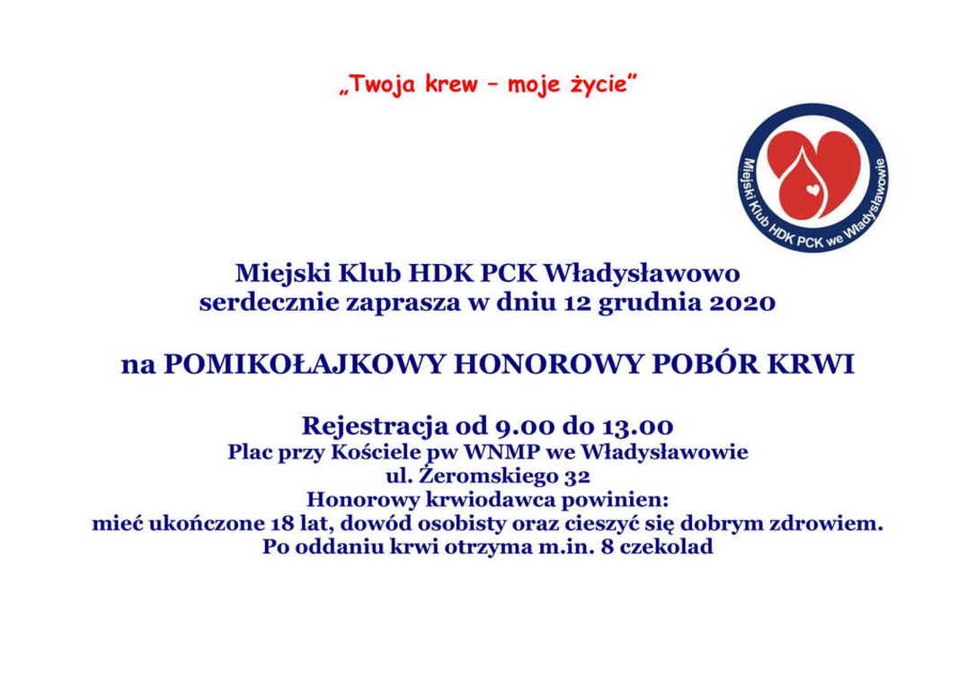 Pomikołajkowy Honorowy Pobór Krwi