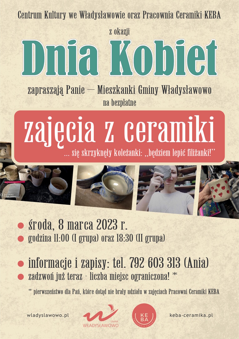 Bezpłatne zajęcia z ceramiki z okazji Dnia Kobiet - Władysławowo 2023