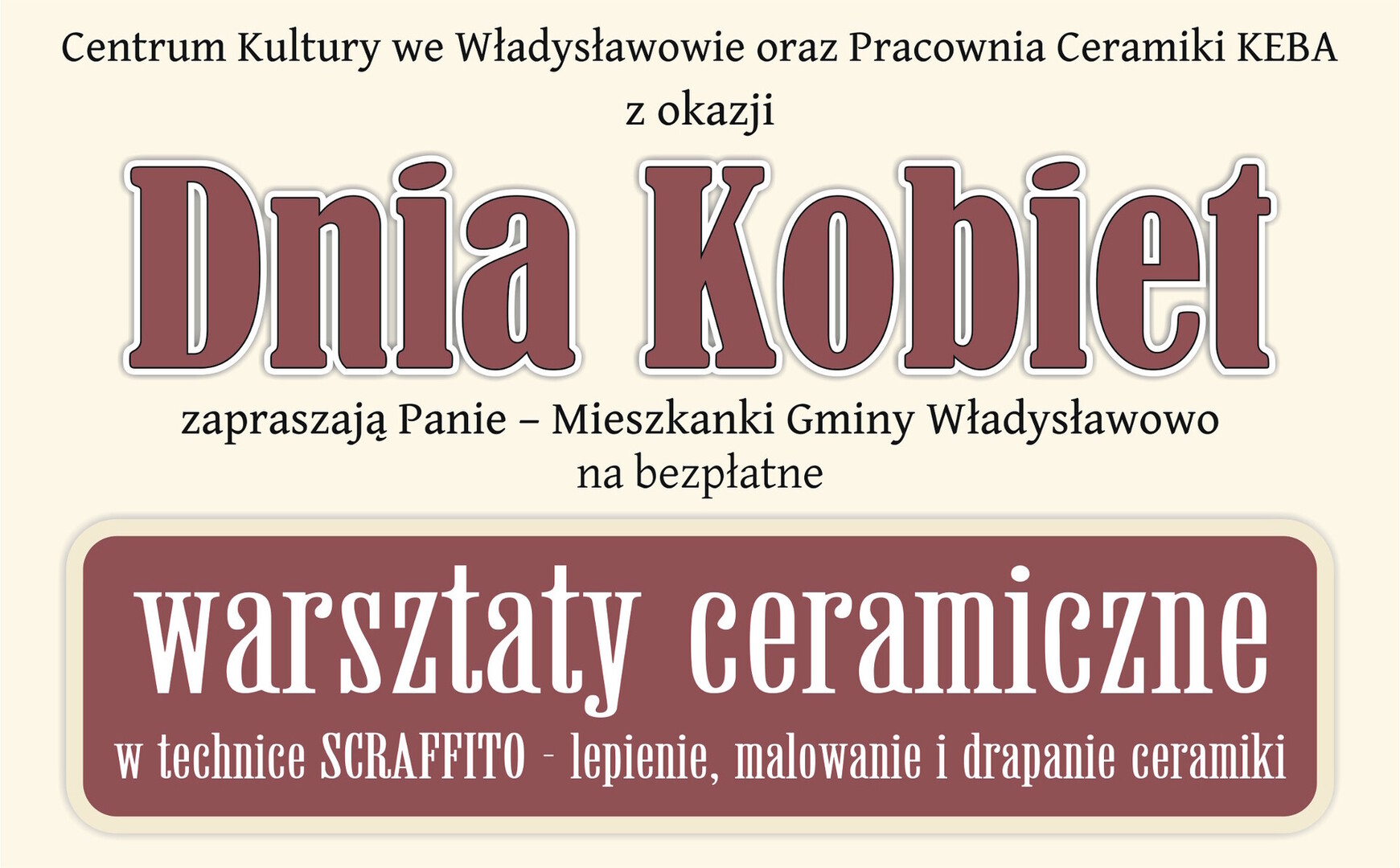 Bezpłatne warsztaty ceramiczne z okazji Dnia Kobiet - Władysławowo 2024