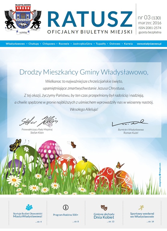 Okładka biuletynu miejskiego Ratusz - marzec 2016