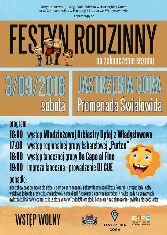 Plakat festynu rodzinnego w Jastrzębiej Górze na zakończenie sezonu