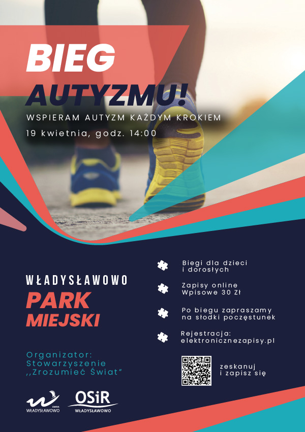 plakat bieg wspieram autyzm każdym krokiem władysławowo
