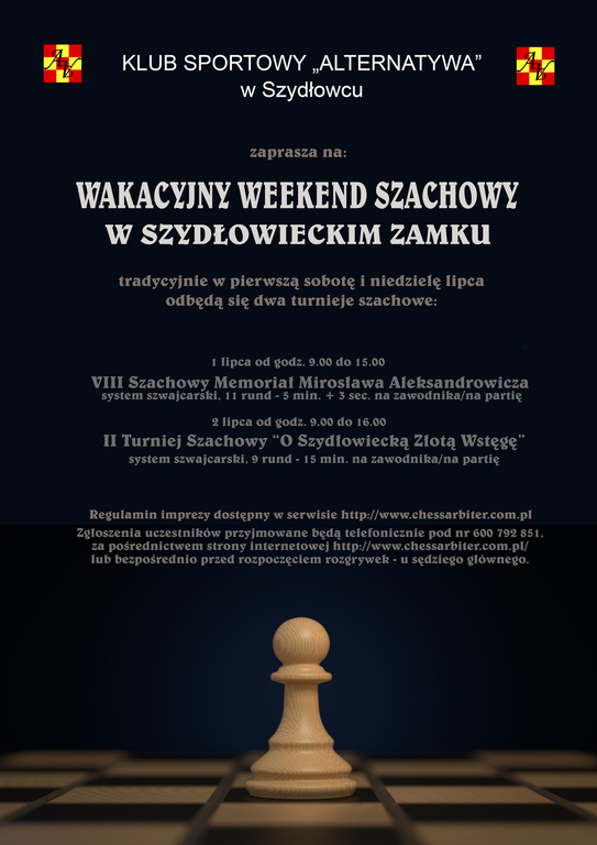 PLAKAT INFORMACYJNY O WAKACYJNYM WEEKENDZIE SZACHOWYM