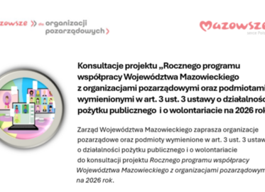 Konsultacje projektu „Rocznego programu współpracy Województwa Mazowieckiego z organizacjami pozarządowymi...