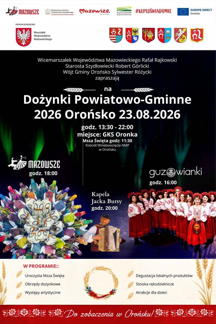Zapraszamy na Dożynki Powiatowo-Gminne 2026 w Orońsku