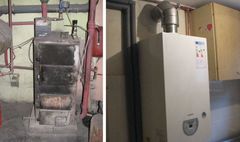 Stary piec węglowy i nowy piec gazowy