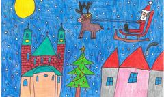 Drugie miejsce w konkursie na miejską kartkę świąteczną: Sylwia Szymańska ze Szkoły podstawow (link otworzy duże zdjęcie)