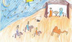 Wyróżnienie w konkursie na miejską kartkę świąteczną: Jakub Skrzypczak ze Szkoły podstawowej (link otworzy duże zdjęcie)