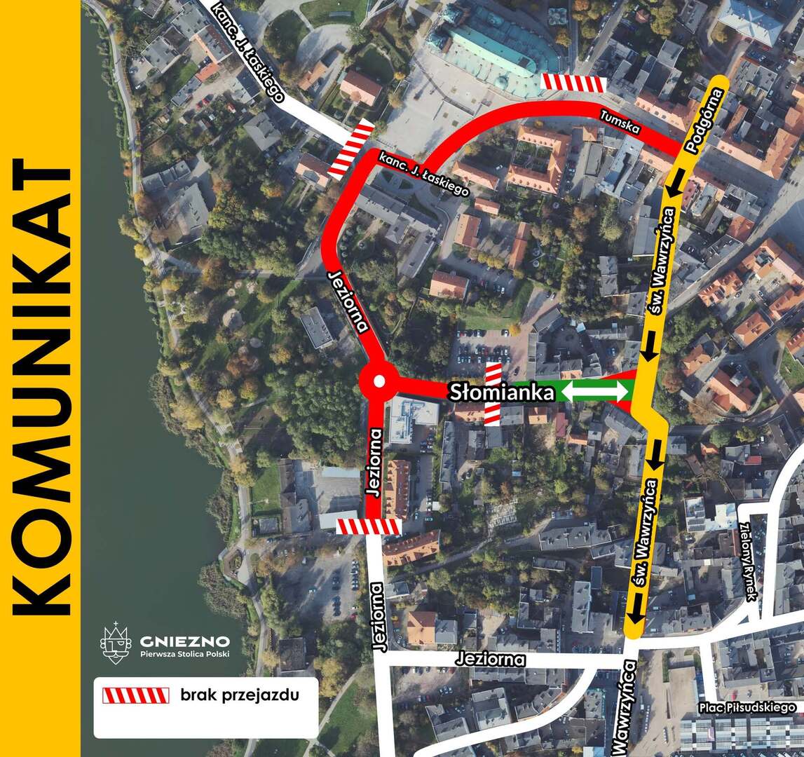 Gniezno: Zmiany w organizacji ruchu na ul. św. Wawrzyńca, Podgórnej i Słomianka