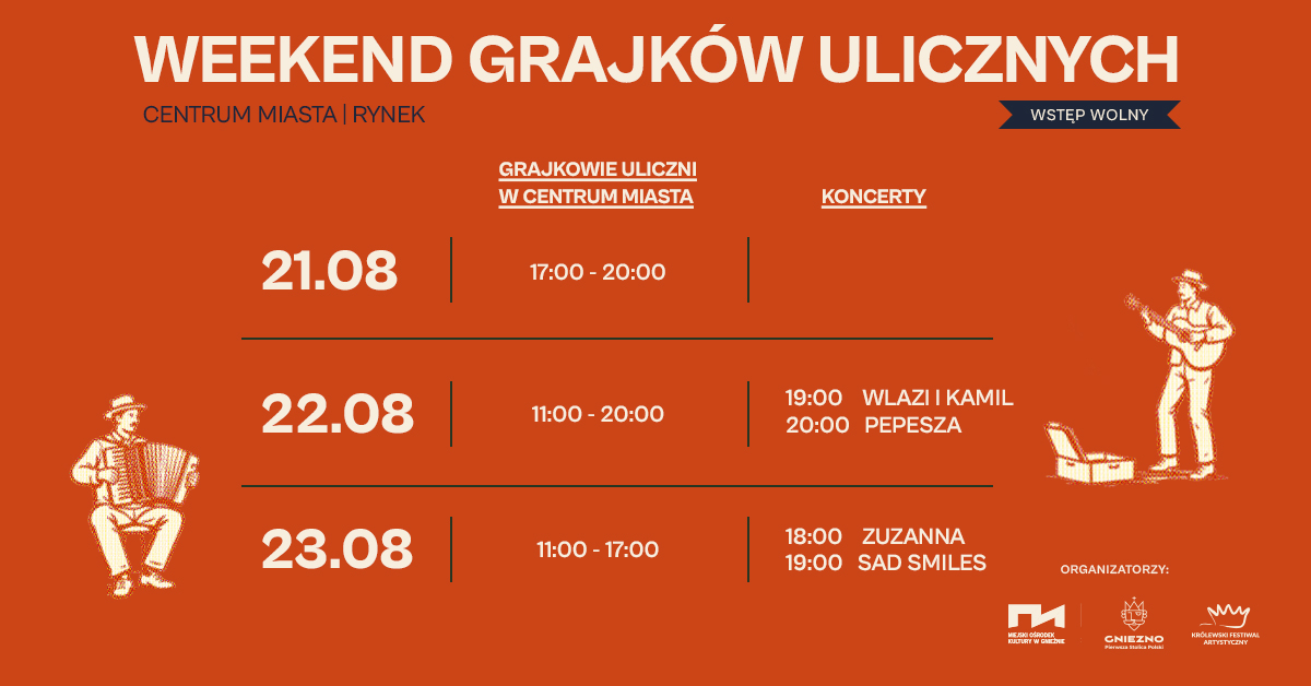 Muzyczny sierpień i wrzesień w Gnieźnie. IVENTI Festival, Weekend Grajków Ulicznych i start sezonu w MOK
