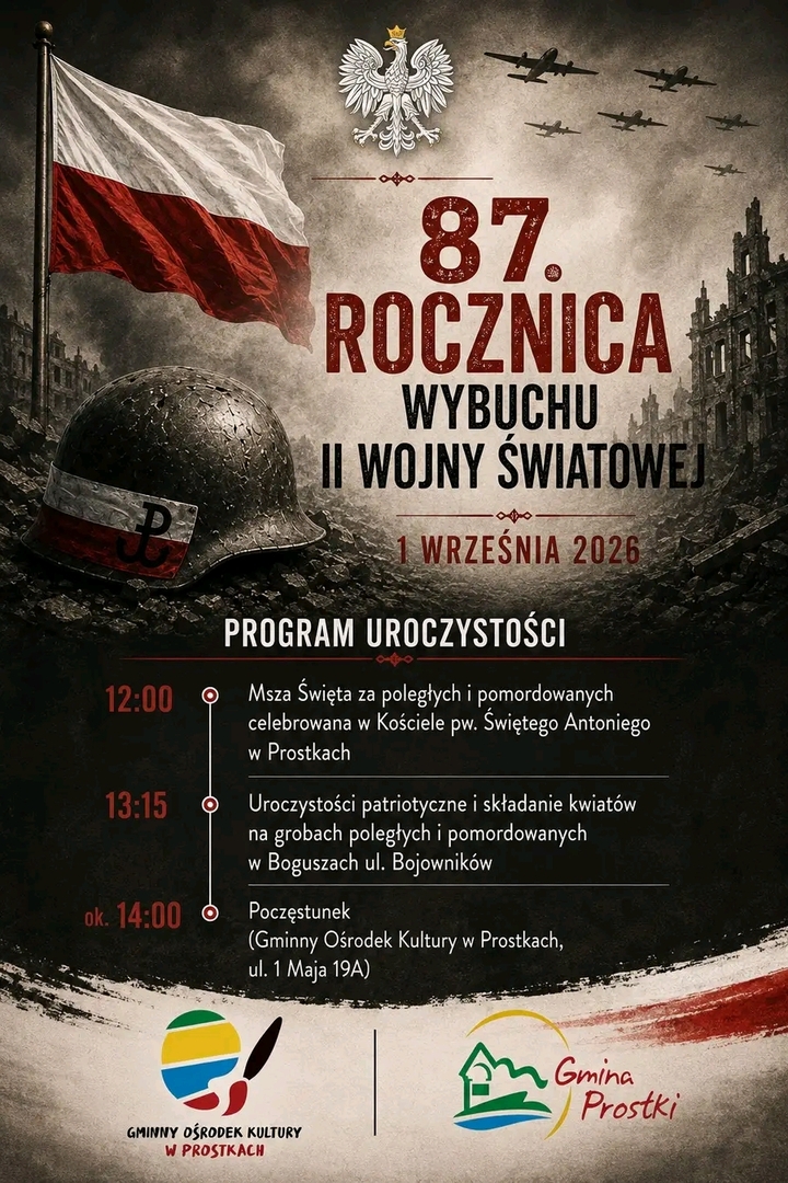 87. rocznica wybuchu II Wojny Światowej – uroczystość w Prostkach 1 września 2026