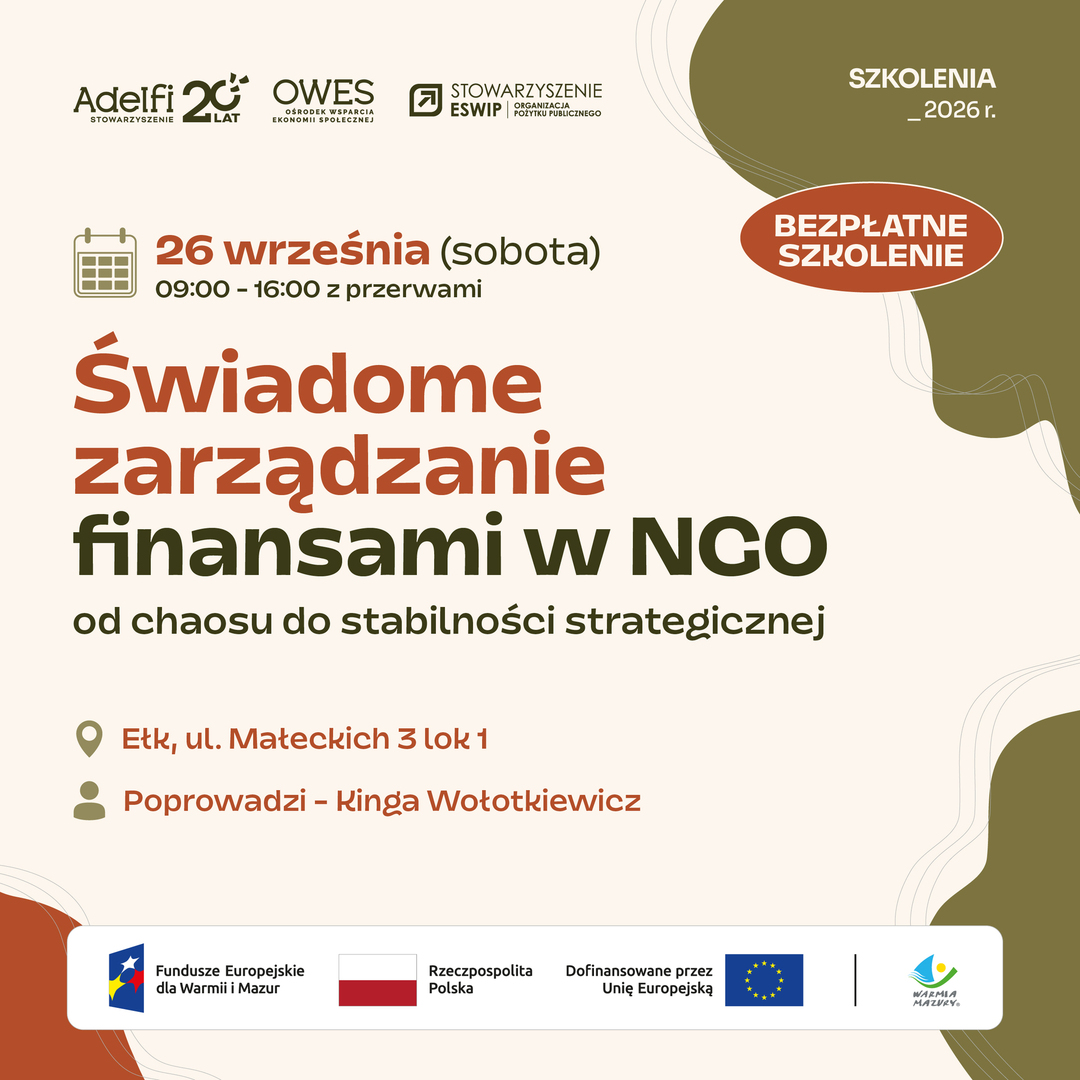 Bezpłatne szkolenie z zarządzania finansami w NGO w Ełku